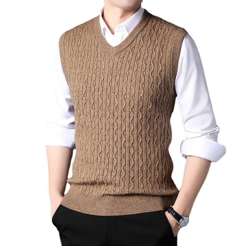 2022 New Autum Fashion Brand Solid Wool Pullover Sweater V Neck Knit Vest Men Trendy Sleeveless Casual Top Quality M